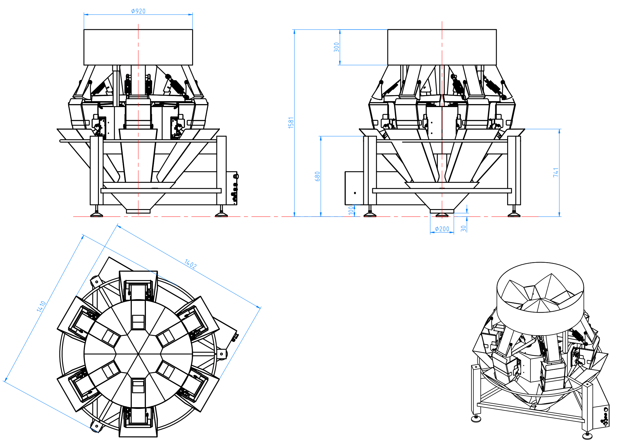 WL-P6H80G Free Drop 8L 6 Head Weigher