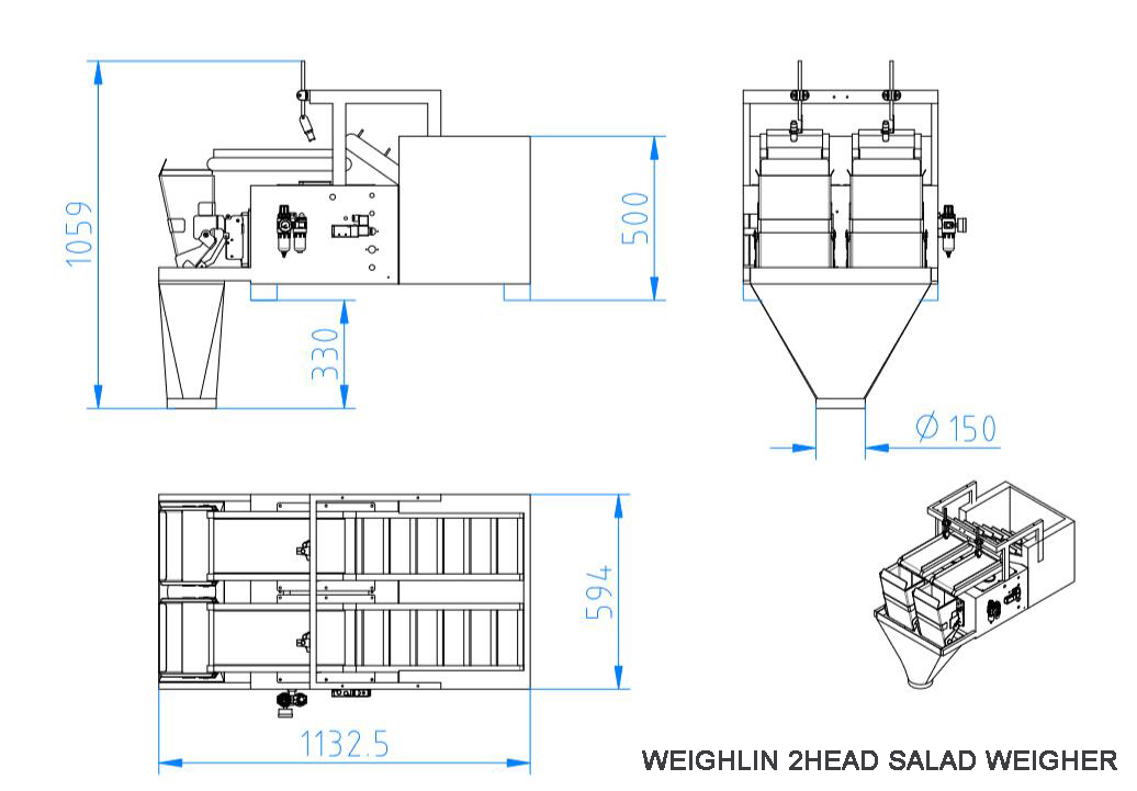 WL-P3H80S Salad 8L 3 Head Weigher