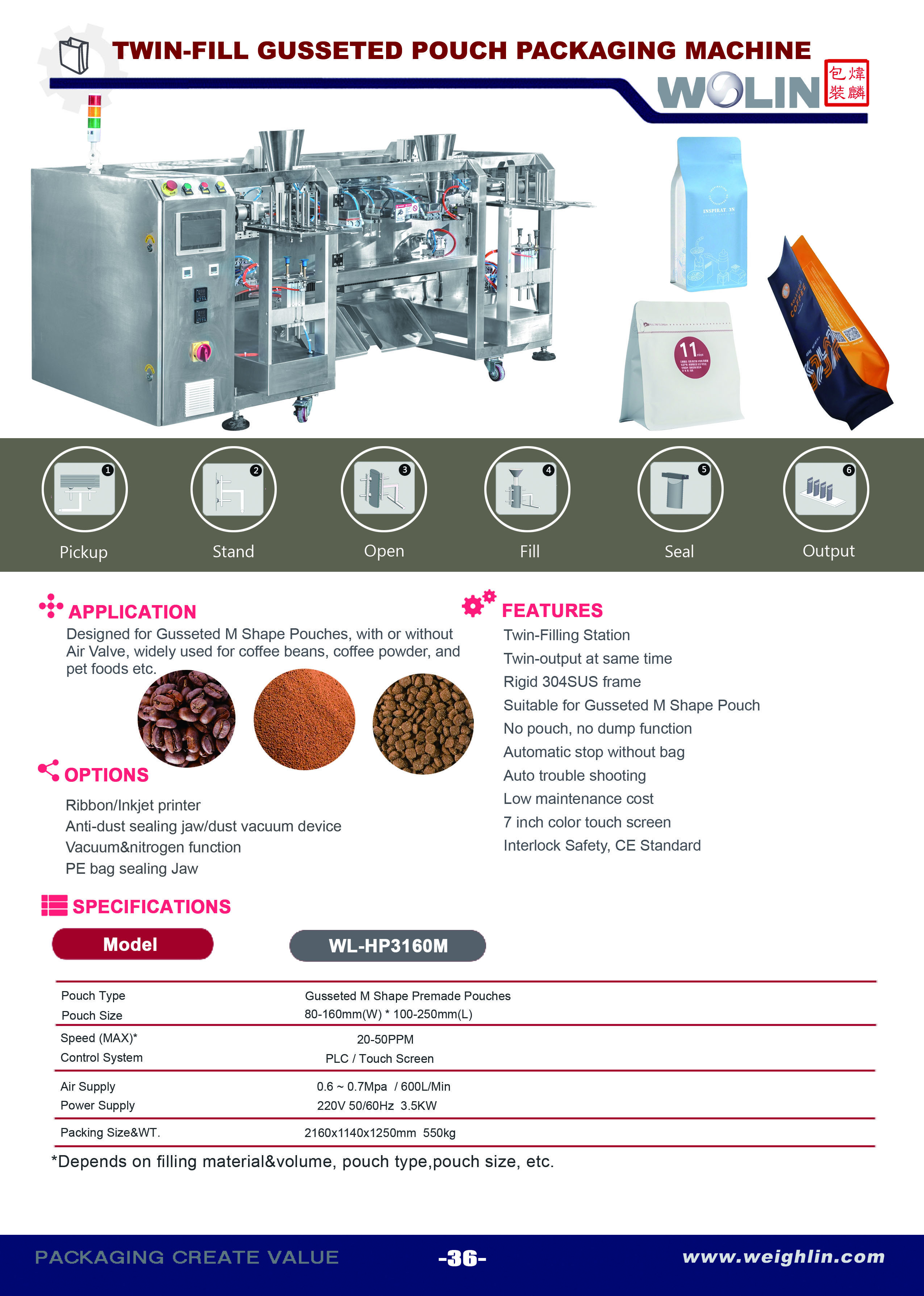 WL-HP3160M Twin Filling Doypack Machine for Gusseted Pouch